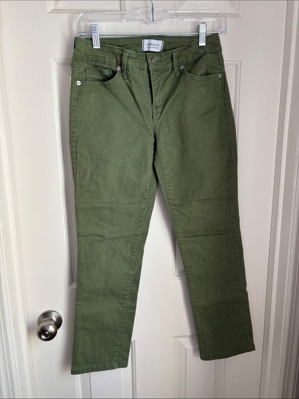 Crown & Ivy Olive Green Slim Straight Jeans